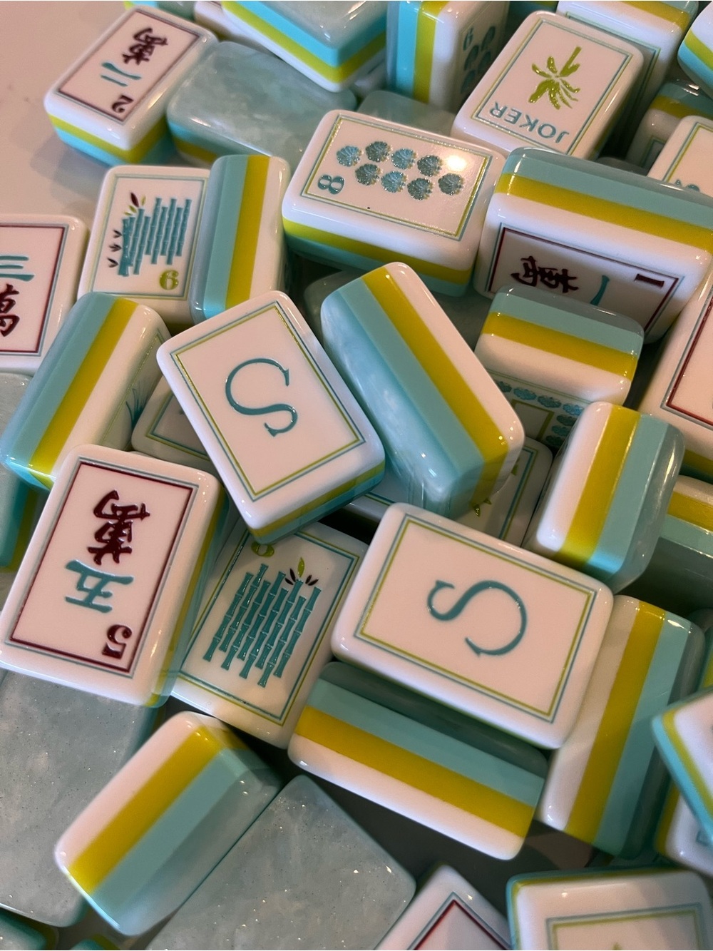 Mahjong Tile Set w/Dice 4 Layer Ocean Beach Blue Green Similar to Coral & Coast - Picture 4 of 11